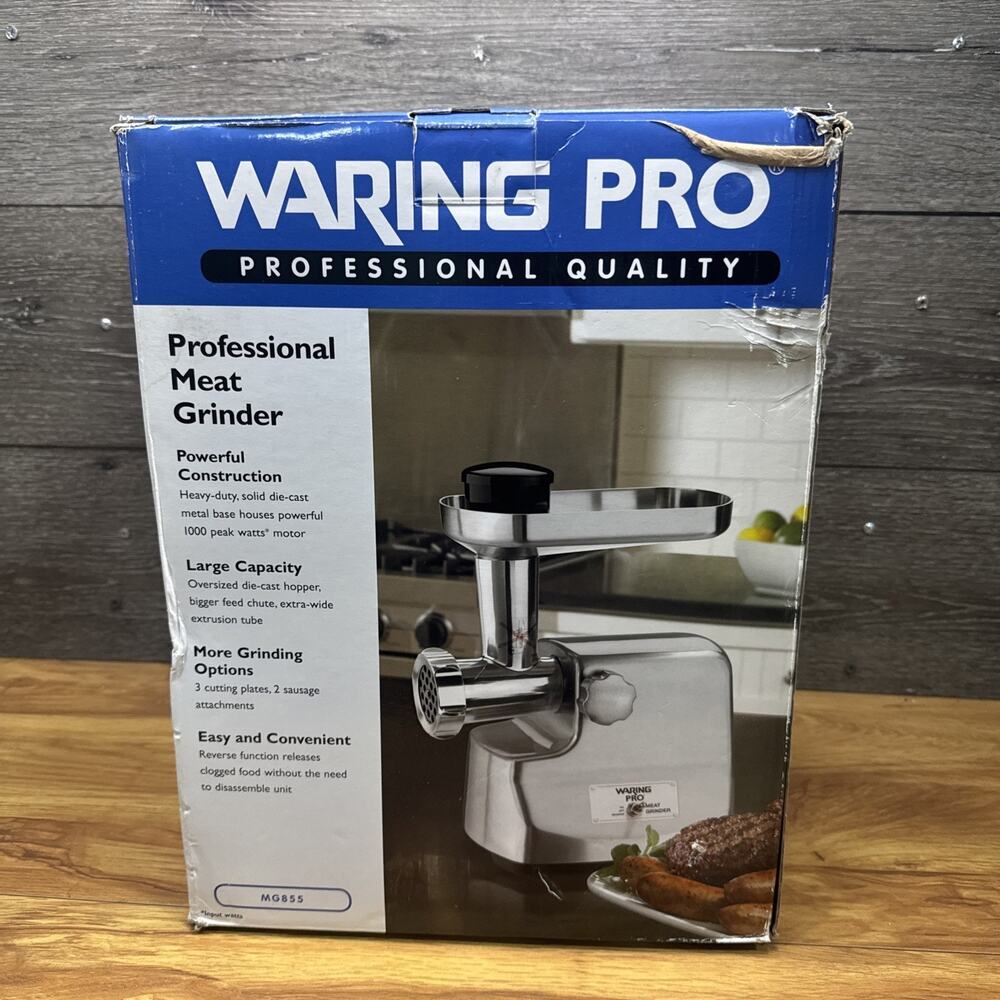 Waring Pro MG855 Professional Die-Cast Stainless Brushed Metal Meat Grinder, NEW